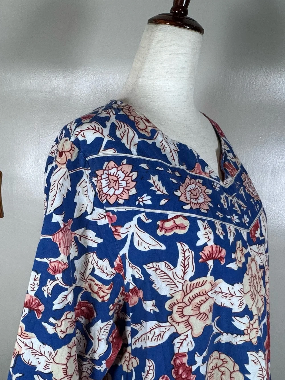 Vintage Vermont Country Store Blue Prairie Floral Mumu Lounge House Dress Sz L - Picture 5 of 10